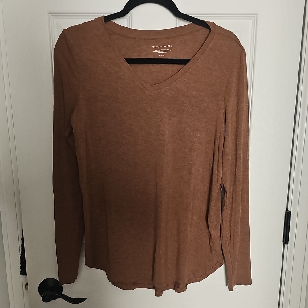 Tahari Brown Relaxed Long Sleeve Tee